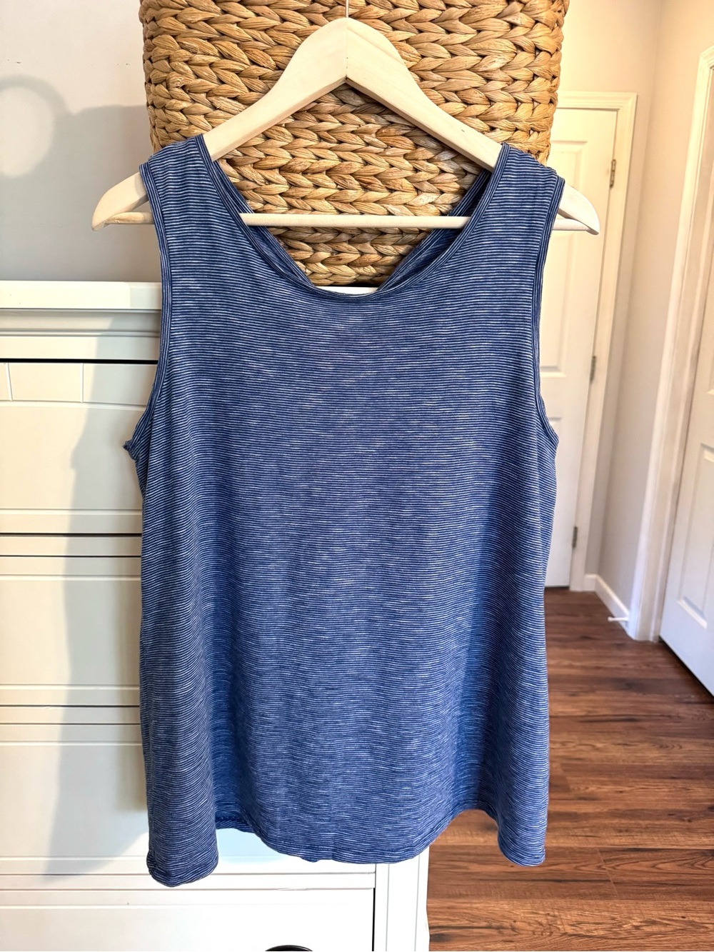 LOFT Blue White Striped Tank Top Large Twist Back Sleeveless Blouse